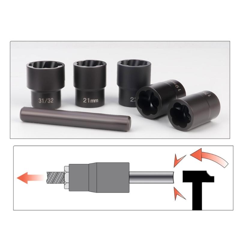 Professional Steel Spirals Fluted Bolt Remover 9-19mm Metric Size AntiCorrosion Impact Bolt & Nut Remover with Case