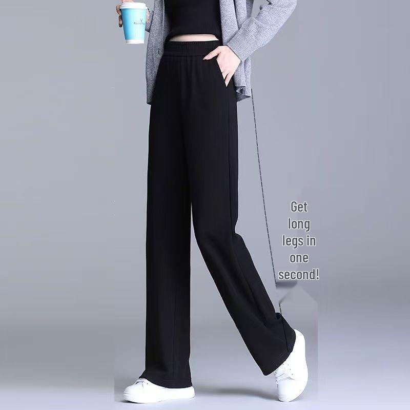 2025 Summer Women's High-Waist Black Wide-Leg Casual Pants