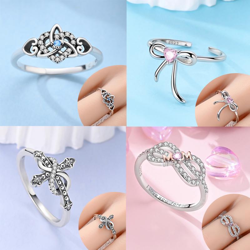 Rings New Copper Rings Bow Love Heart Stars Moon Sparkling Zircon Rings Ideal For Women Party Wedding Jewellery Gift