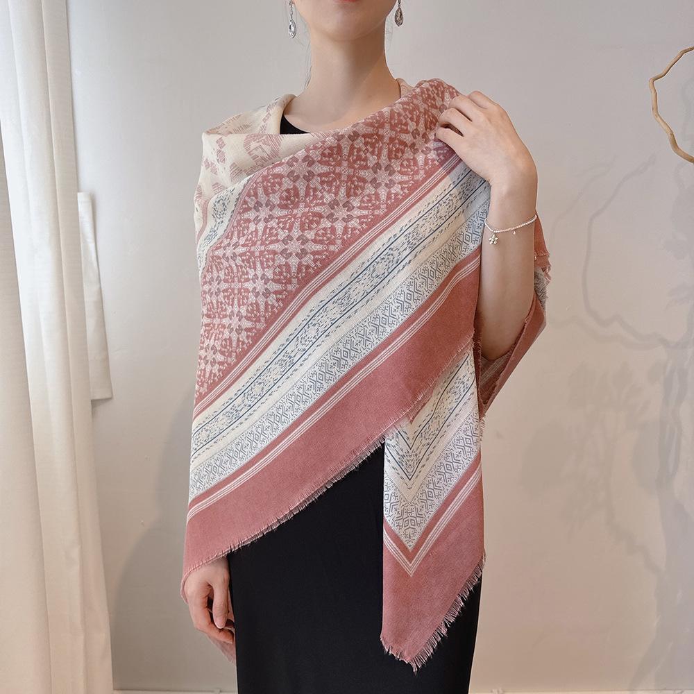 Elegant Literary Cotton Linen Large Square Scarf Female Summer Bohemian Style Warm Decorative Versatile Shawl 130x130cm