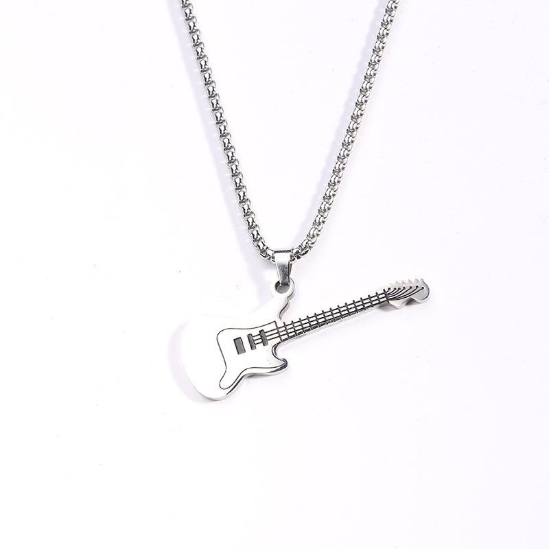European and American Trendy Men's Street Mini Rock and Roll Guitar Pendant Fashion Necklace Jewelry for Women