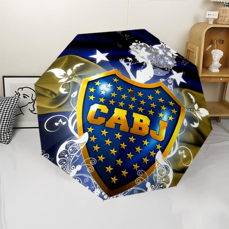 Club Atlético Boca Juniors Print Automatic Umbrella, 8 Rib Iron Frame, Plastic Handle, Suitable for Outdoor Travel &Daily , Ideal Gift