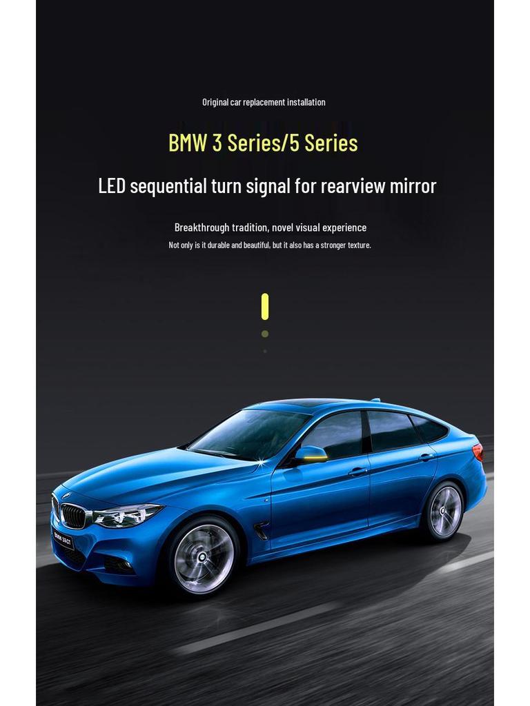 Blue Sequential Turn Signal for BMW 1-5 Series, X1, X3, X5, X6 - Modified One-Wipe Rearview Mirror