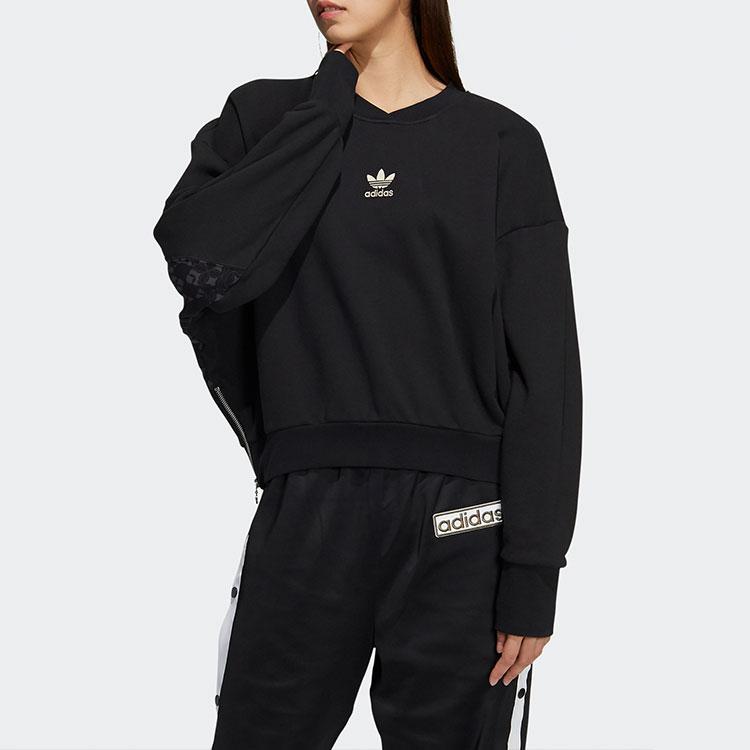 Adidas Originals Zipper Decorative Spliced Printed Long Sleeve Sports Pullover Cropped Sweatshirt Women sweatshirt Black HD0342