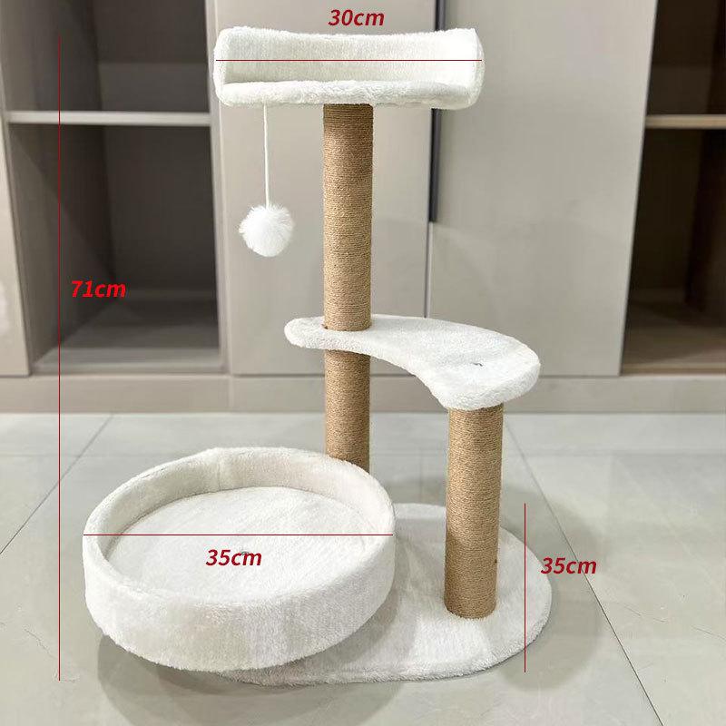 

Hemp Rope 3-Tier Cat Tree Villa All-in-One Large Cat Condo with Scratching Post & Jumping Platform Cat Scratcher Board & Toy M білий