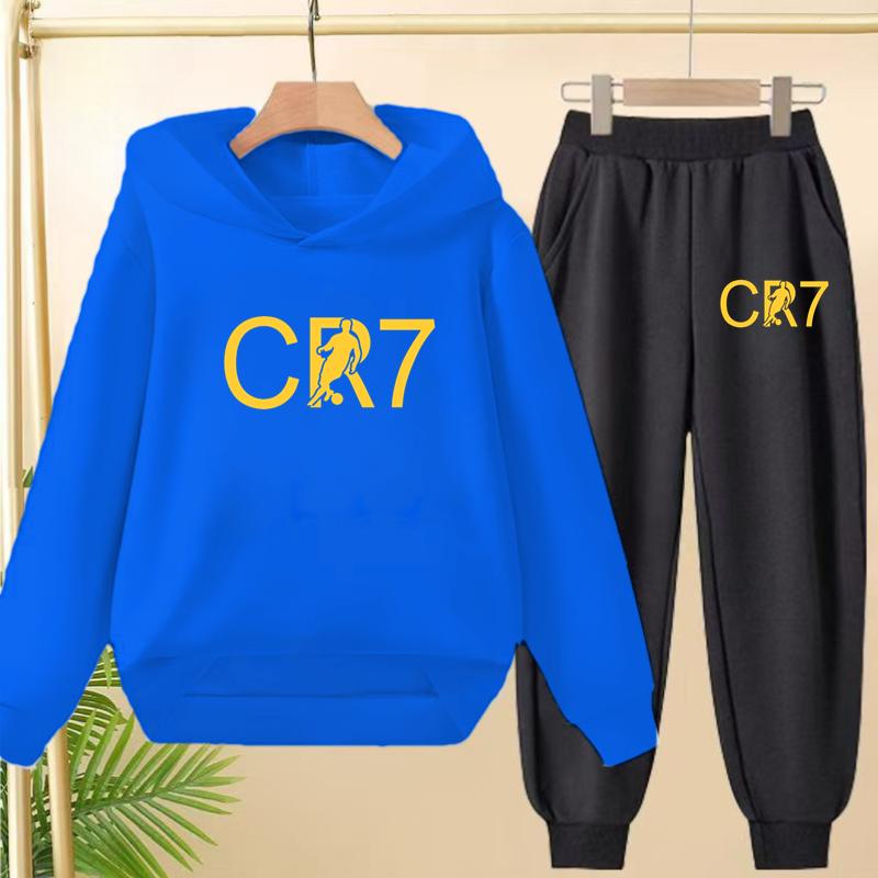 Kids Fashion CR7 Hoodie Boy Girl Toddler Pullover 3-12 Years Football Letters Clothing Casual Top+Pants 2P Brand Coat Sports Set