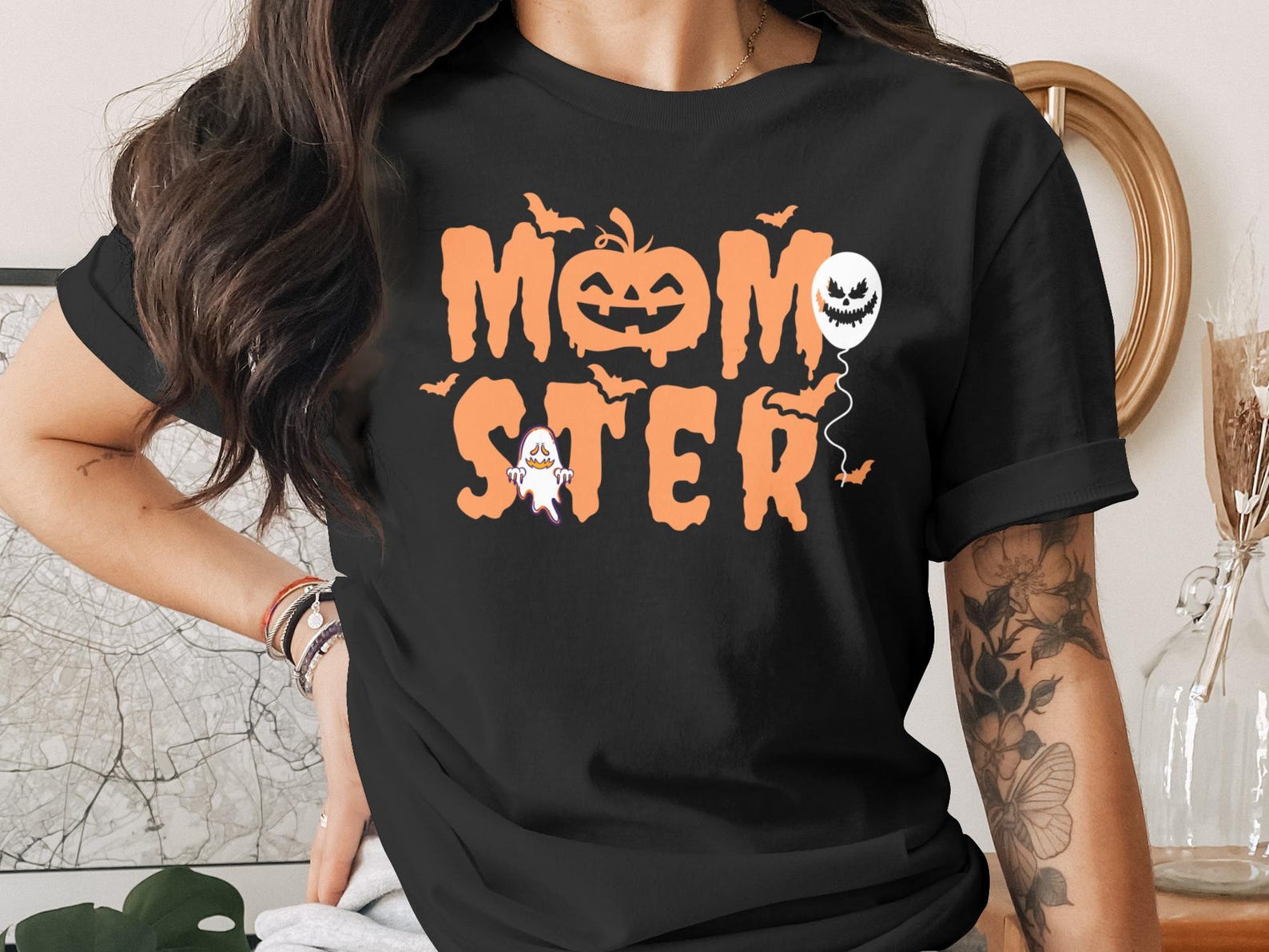 Momster Halloween T-Shirt, Spooky Mama Fall Graphic Tee L