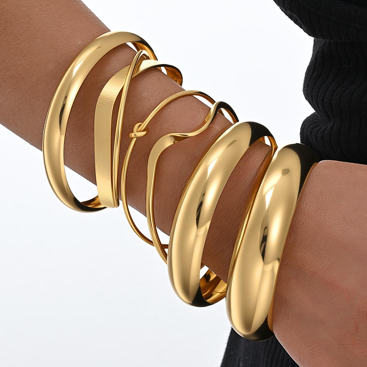 

6 PCS/Set Fashion Smooth Geometric Bangles for Women Minimalist Gold Color Line Knot Charm Bracelets Couple Daily Jewelry Gifts