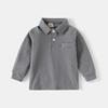 Children's 2024 Long-Sleeve Polo Shirt: Thickened Lapel Korean-Style Top for Boys - Autumn Collection.