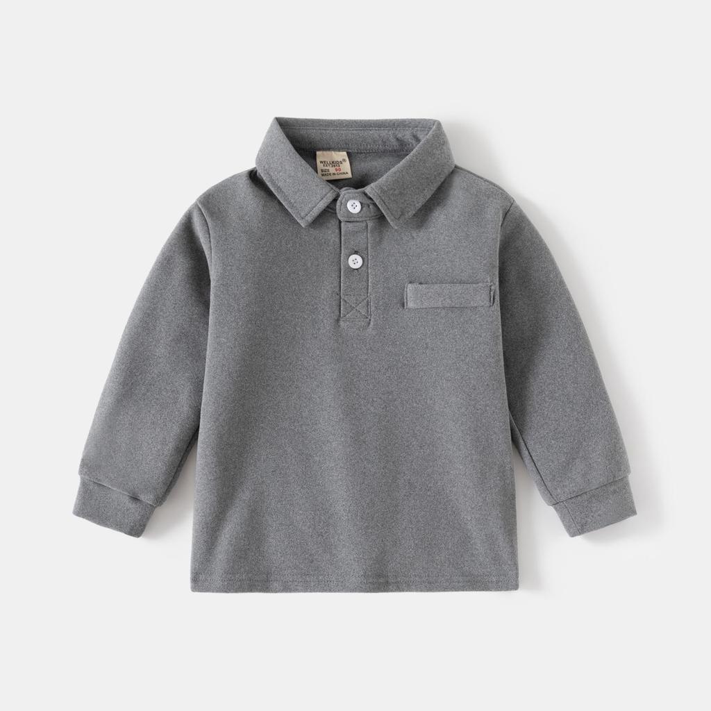Children's 2024 Long-Sleeve Polo Shirt: Thickened Lapel Korean-Style Top for Boys - Autumn Collection.
