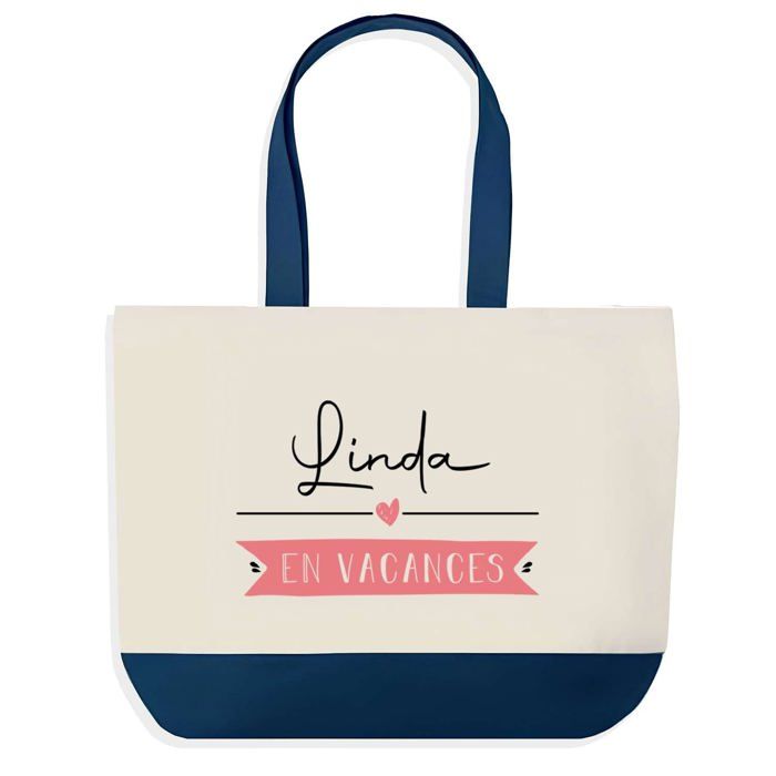 Sac shopping - PLANETEE - Linda en Vacances - fond bleu - coton 40x45 cm - grand format