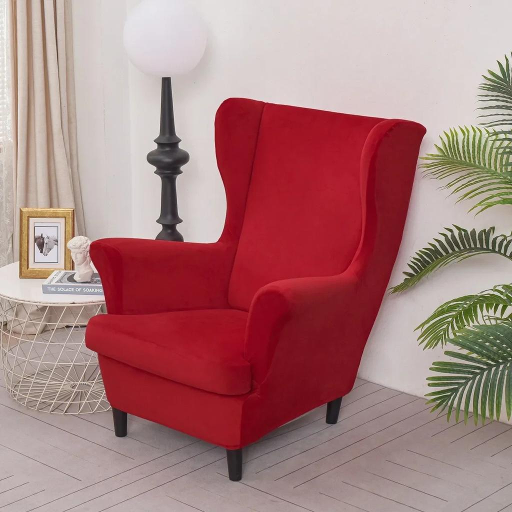 2pcs/set Velvet Wingback Chairs Covers Removable Wing Armchair Cover with Seat Cushion Cover Elastic Sofa Slipcovers Living Room