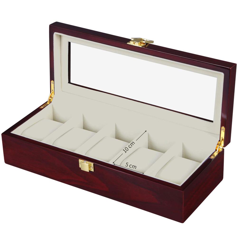 SONGMICS Watch Storage Case for 5 Made of Wood with Transparent Luxury Watch Christmas Collection Watch Watch Accessory Piano Lacquer Gift JOW005C01