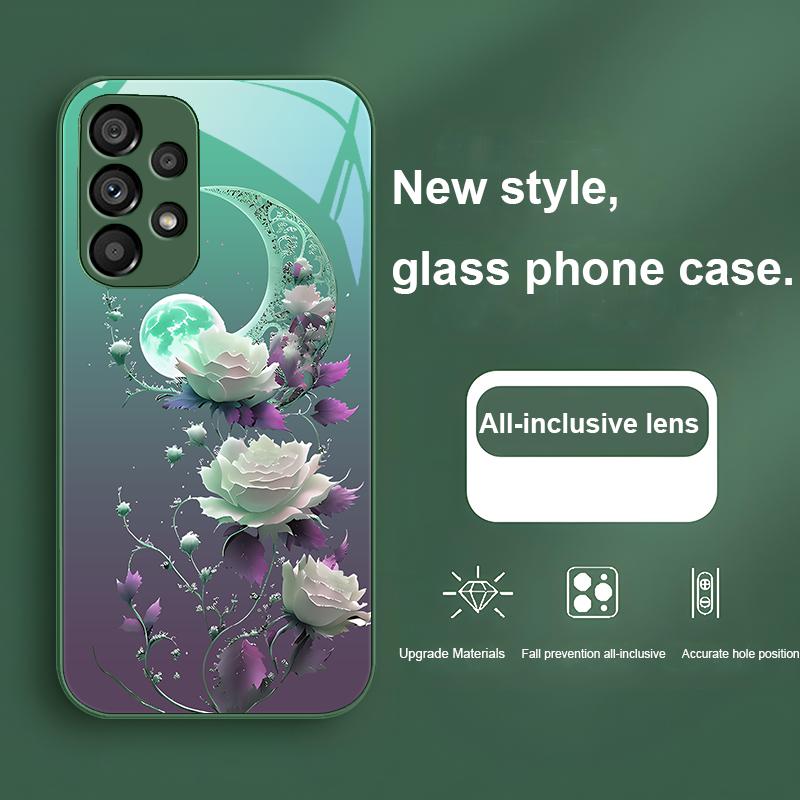 Full Moon Rose Blue For Samsung Galaxy Note 8 9 S10 Plus S20 S21 FE S23 Ultra A70 72 73 50 51 52 53 Tempered Glass Phone Case
