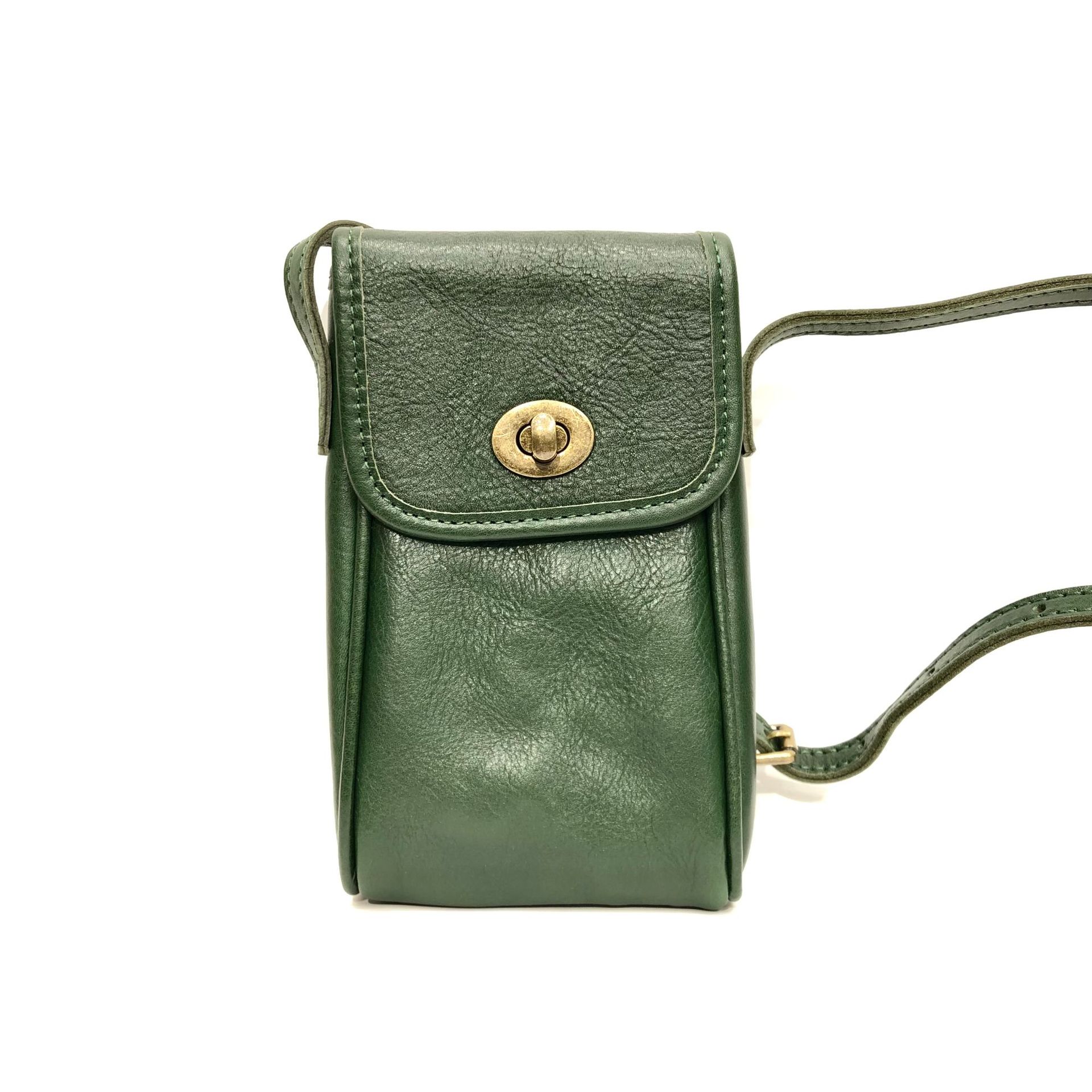 Genuine Leather Women s Bag, Handcrafted Vegetable-tanned Top Layer Cowhide Phone Shoulder Crossbody Designer Luxury Bag 12x18x2cm зелёный