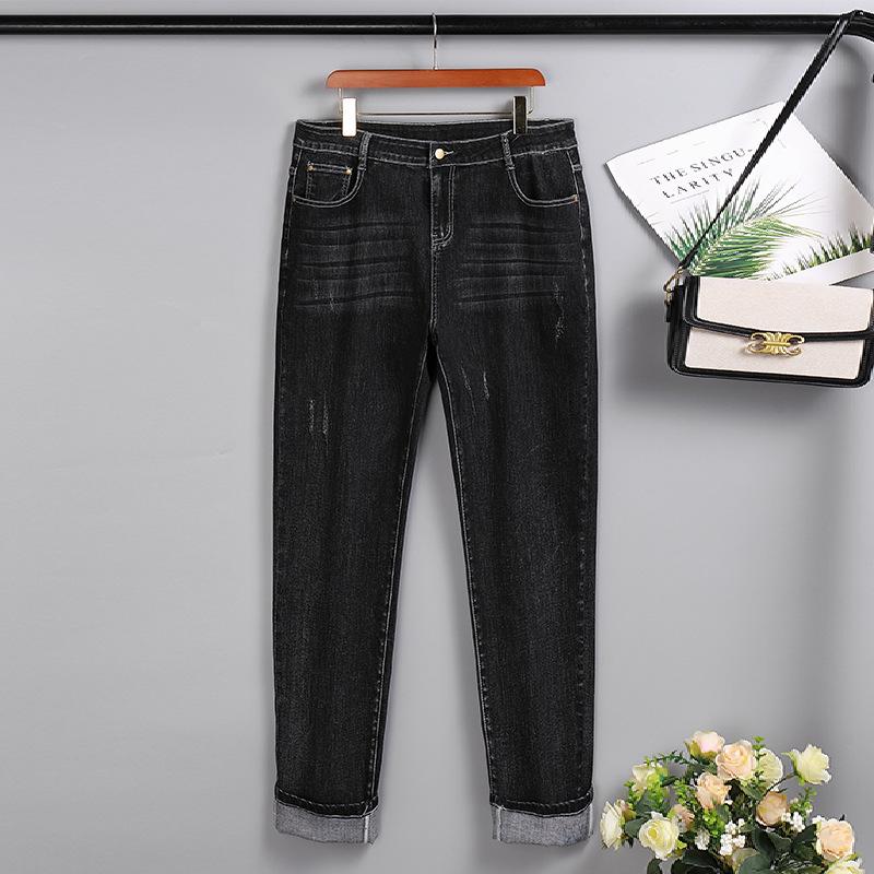 

Большие размеры женские осенние джинсы с высокой талией новые утягивающие эластичные джинсы для маленьких ног 2XL чёрный
