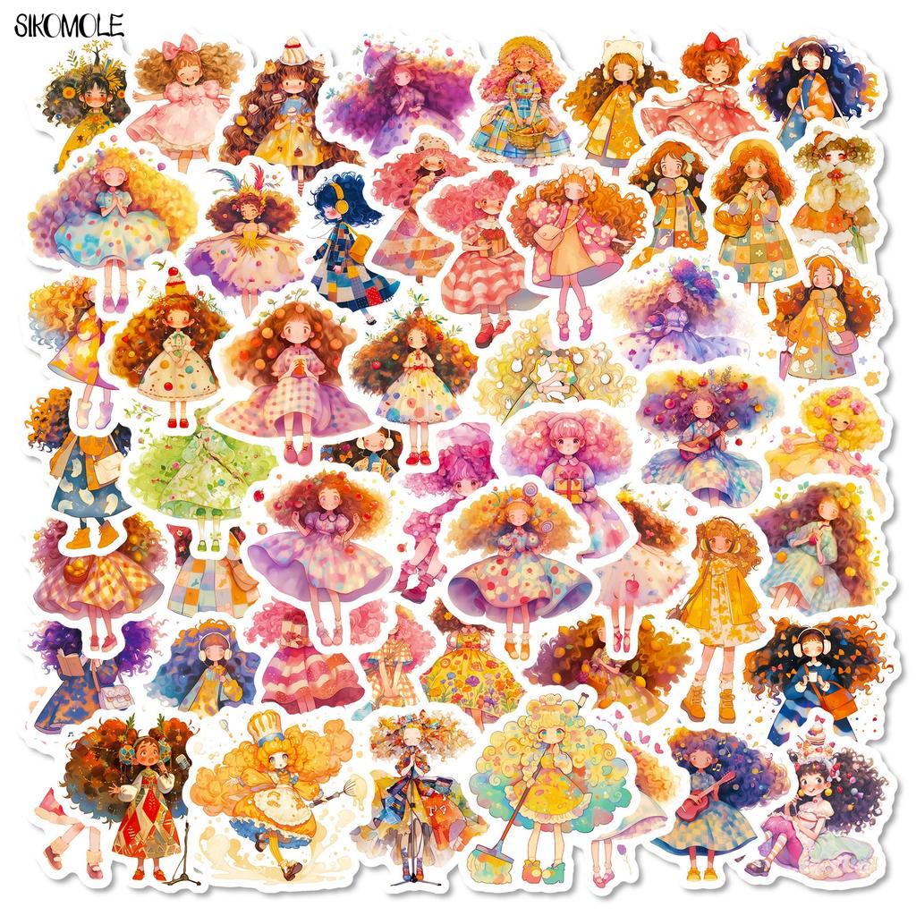 103056PCS Afro Hair Cartoon Princess Stickers Aesthetic Anime Girl Decal DIY Laptop Guitar Skateboard Luggage Graffiti Sticker