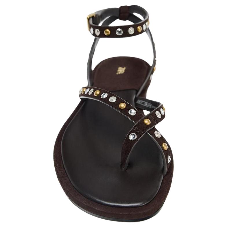 Zara Fashionable Comfortable Beaded Strap Sandals Women Sandals Brown 1614610700