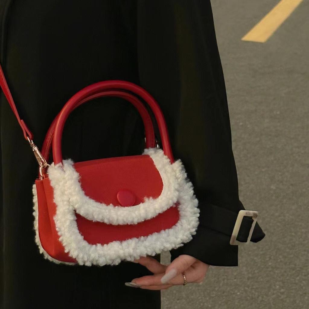 Plush Bag Women'S Autumn And Winter Tide Retro Korean Portable Small Square Bag Versatile Shoulder Messenger Bag