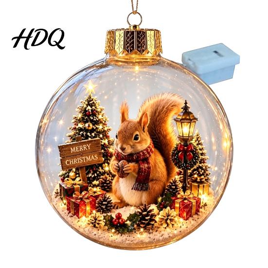 Cute Forest Animal Ornaments Christmas Story Ornament 3.15" Ball Hanging Decoration with Mini Holiday Scene Clear Plastic Sphere Decor Inside,