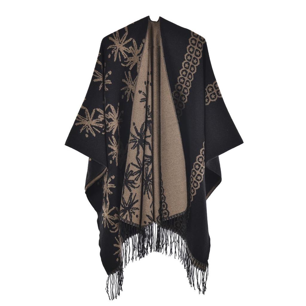 Women's Double-Sided Extra-Large Tassel Shawl: Thick, Warm, and Fashionable Knitted Autumn/Winter Cloak Scarf