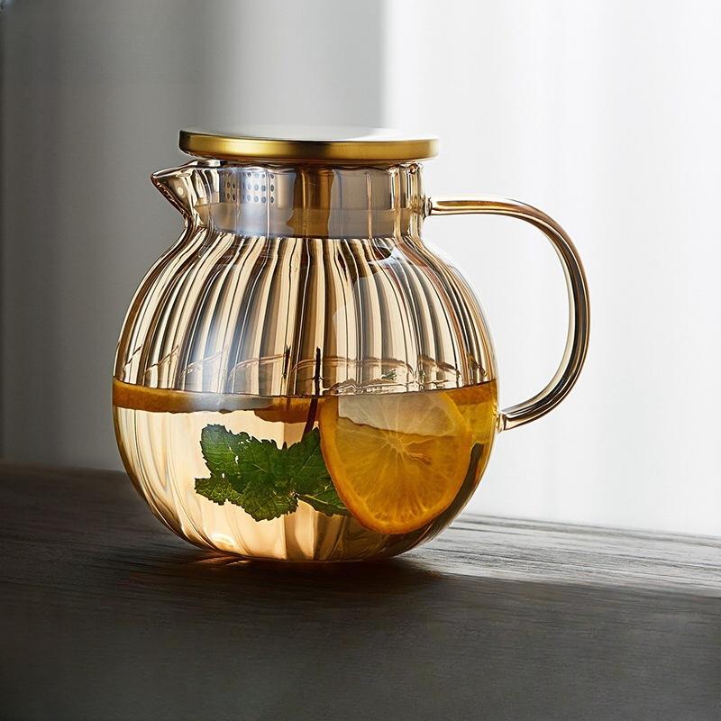 Amber Cold Water Kettle Glass Teapot High Temperature Resistant Office and Household Filter Tea Set Large Capacity Juice Till Pot