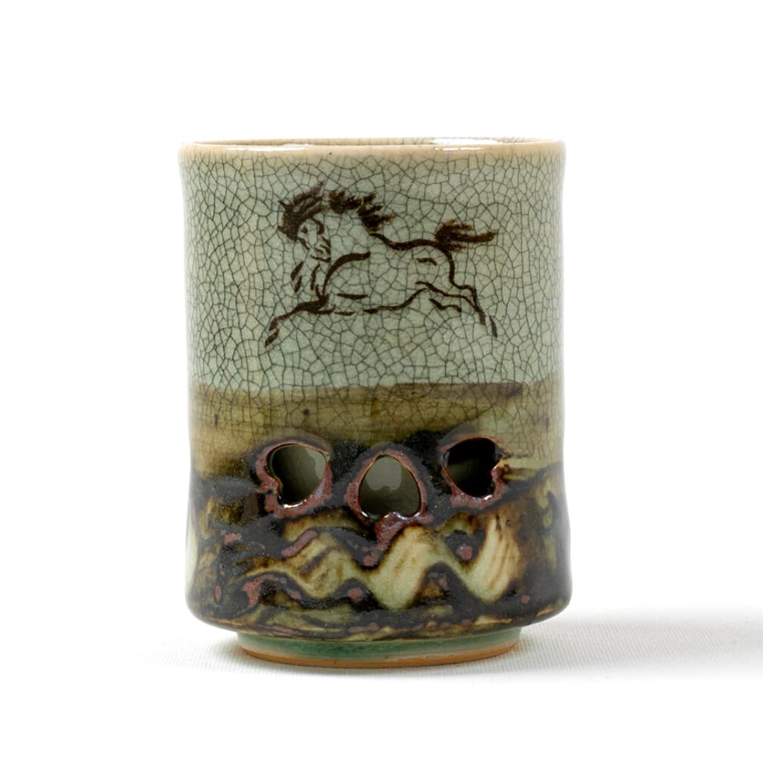 

Чашка для чая Охори Сома-яки, печь Мацунага, утепленная чашка для чая, идеально подходит в качестве подарка на 60-летие, двухслойная (2,2 дюйма) - стильный, двухслойный зелёный