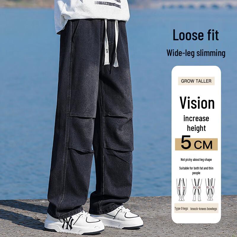 JEEP SPIRIT Men's Retro Straight Loose Wide Leg Jeans