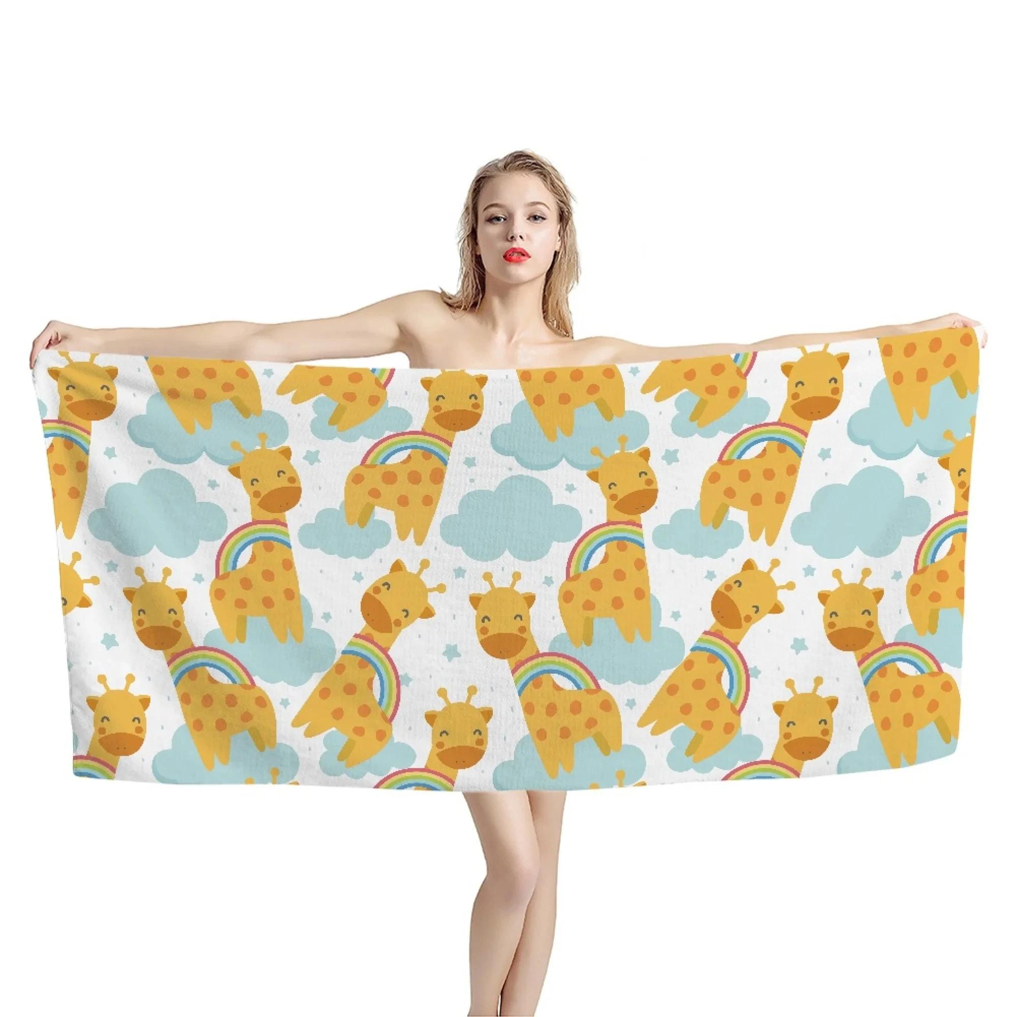 Jmg Household Supplies Giraffe Pattern Print Beach Towel For Woman Man Gift Absorbent Portable Toalla Microfiber Quick Dry Sports Towel Sea Surf Poncho