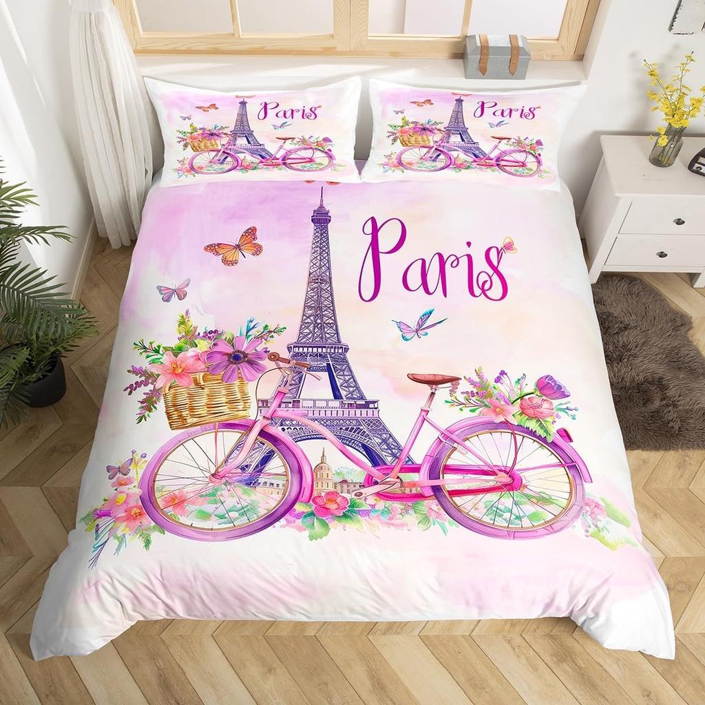 Girls Butterfly Duvet Cover Set Kids Floral Bicycle Bedding Set Fantasy Animals Comforter Cover Flower Bike Spring Bedclothes
