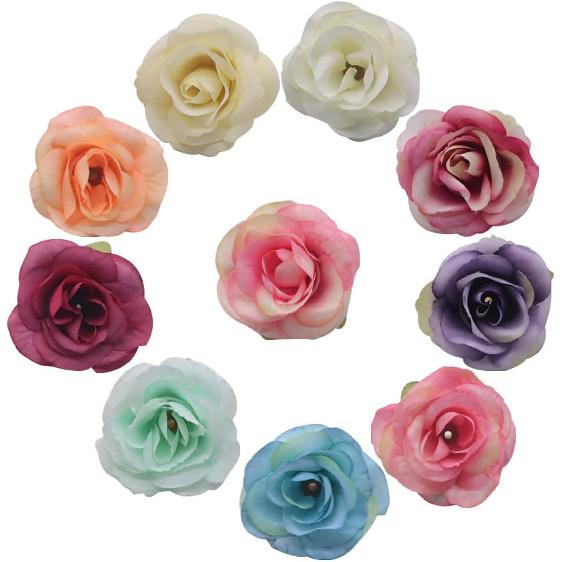 100 Pcs Artificial Rose Flowers Heads Flower Head Artificial Flower Silk Flower for Crown Scrap Wedding Home Decor DIY Garland Headdress