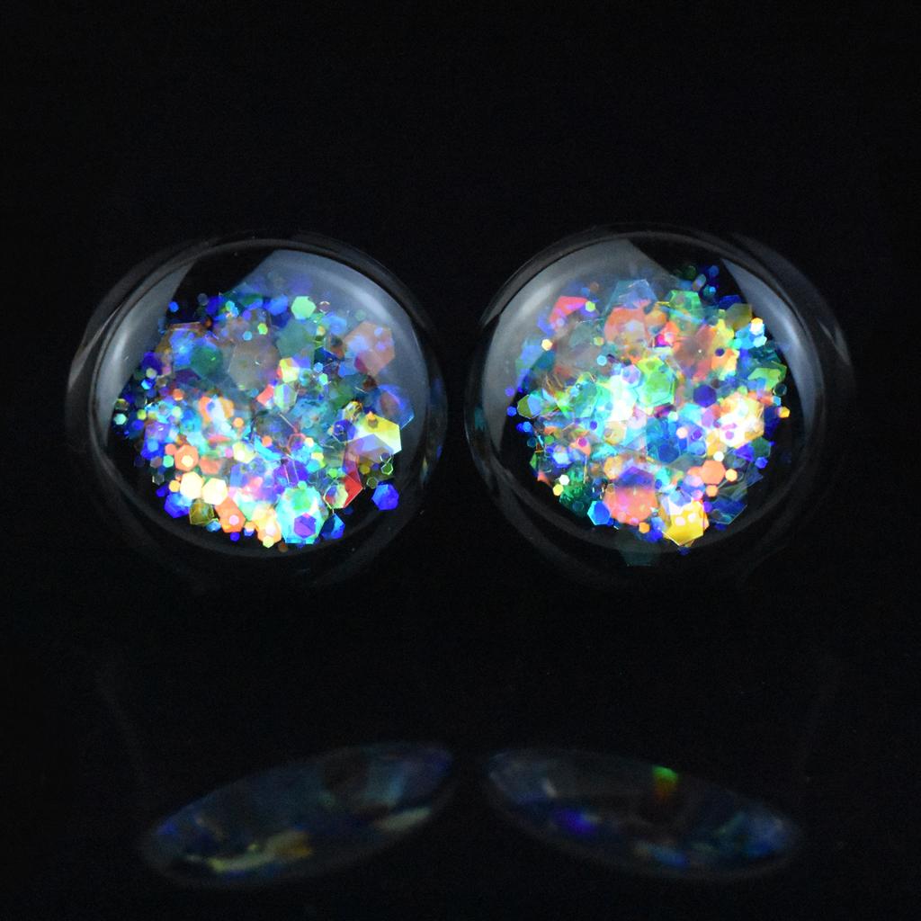 Ein Paar 6-50mm Hypoallergen Acryl Holografischer Glitzer Klarer Kuppel Ohr-Tunnel Regenbogenfarbene Flocken Ohr-Stecker Körperpiercing Schmuck