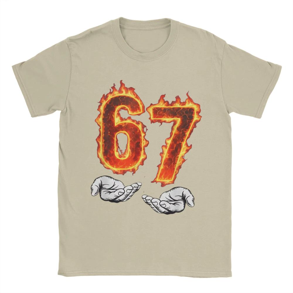 6 7 Meme Six Seven 67 Hands Meme Fire Printed TShirt for Unisex Women Leisure Cotton Tees Round Neck Short Sleeve T Shirt