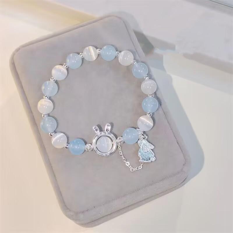 Design Sense Fox Beaded Bracelet for Women Light Luxury Blue Crystal Tassel Feather Bracelet Aesthetic Harajuku Jewelry Gifts
