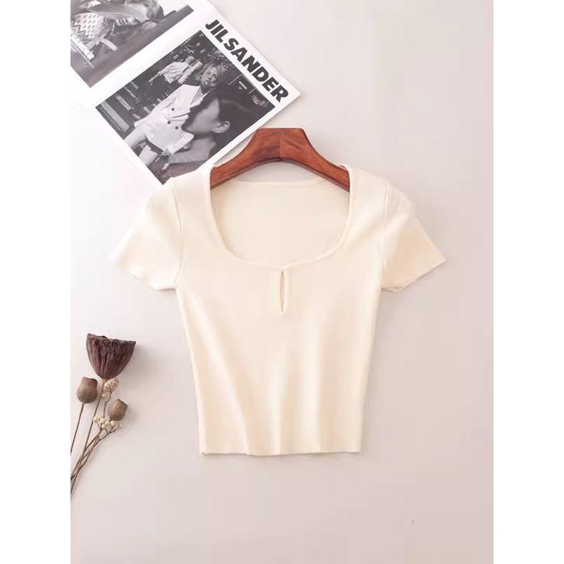 Foreign Trade Original Order Square Collar Summer Short Knit Short sleeve Slim fit Pure Desire Fashion T-shirt