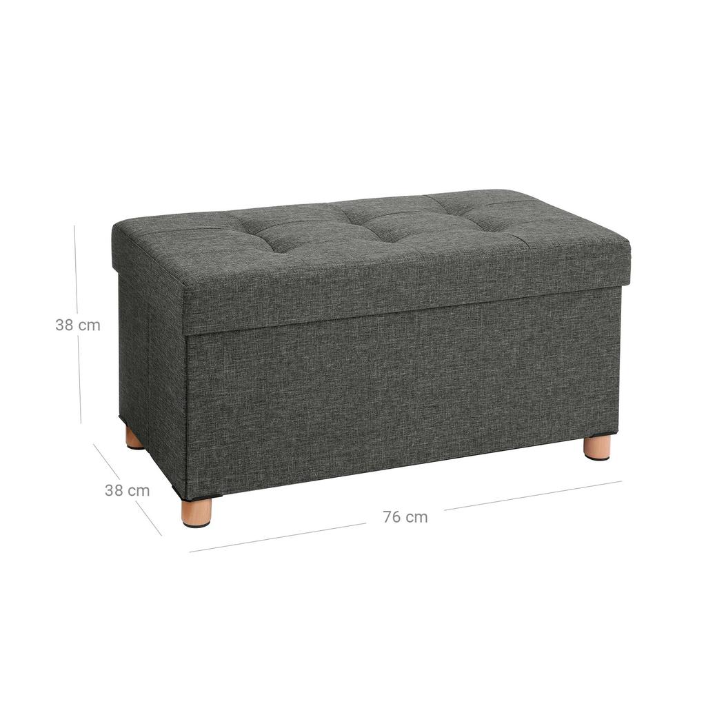 SONGMICS Storage Ottoman, Padded Foldable Bench, Chest with Lid, Solid Wood Feet, Space-Saving, 65L Capacity, Holds Up To 300 Kg, for Bedroom