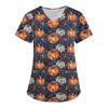 Women's Halloween Printed Loose V-Neck Pocket Short SleevUniform  Uniform