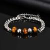 Fashion Stainless Steel Cuban Chain Bracelet for Men, Tiger Eye Natural Stone Bead Charm Bracelet, Vintage Daily Jewelry Gift