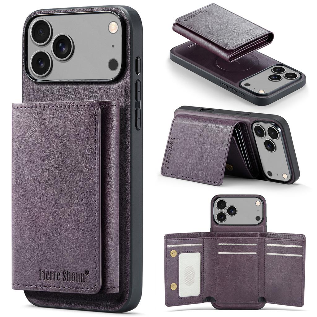 Geldbörse Kartenfach Leder Handyhülle für IPhone 17 Air 17 Pro Max 15 16 Plus 14 13 12 11 Magnetisch Magsafe Ständer Rückabdeckung