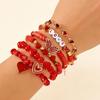 Valentine's Day Heart Beaded Bracelet Set: Women's Fashion Jewelry with Polymer Clay, Peach Heart, and Red Tones Elastic Design