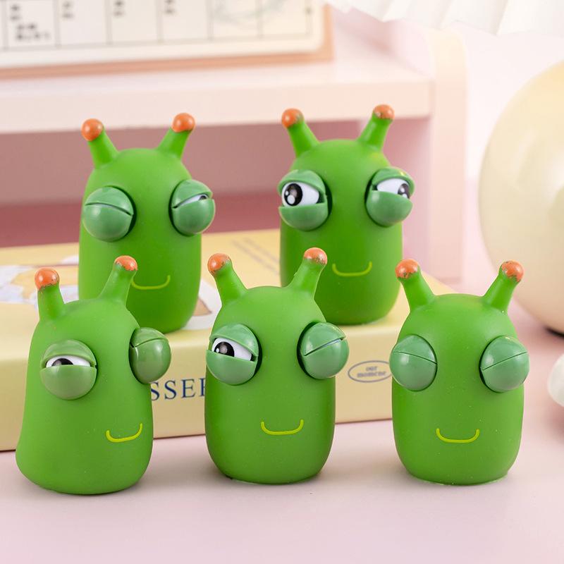 2Pcs Funny Eye Burst Squeezing Toy Green Eyes Caterpillar Pinch Toy Adult Children Fidget Toy Creative Stress Relief Toy