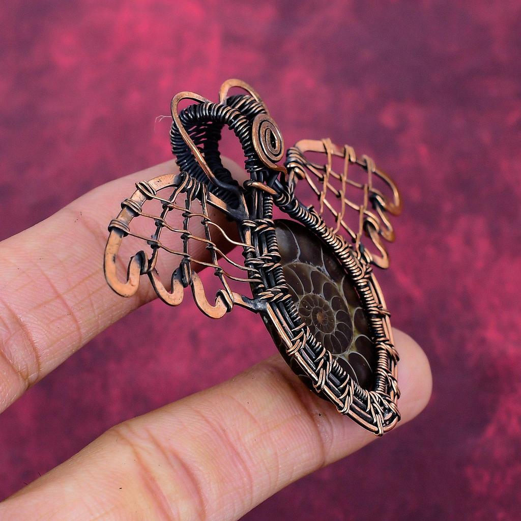 Ammonite Fossil Pendant Copper Wire Wrapped Butterfly Pendant Gemstone Jewelry