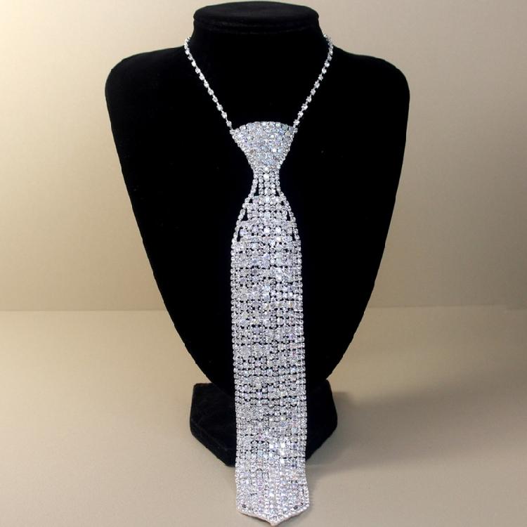 Modern Rhinestones Encrusted Necktie With Metallic Copper Detail Flexible Tie Lightweight Business Dinner Accessory