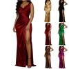 Women's Casual Fashion Satin Backless Tight Waist Sleeveless V-neck Dress
