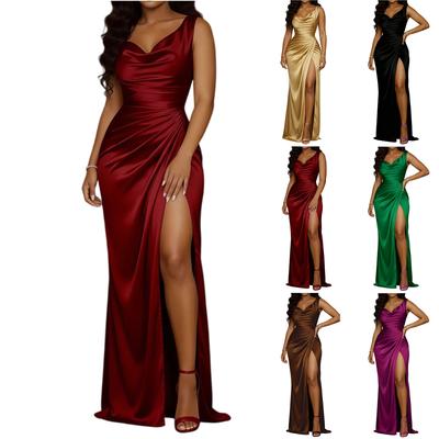 Women's Casual Fashion Satin Backless Tight Waist Sleeveless V-neck Dress