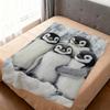 Kawaii Funny Art Penguin Family Soft Warm Plush Blanket for Dormitory Sofa Living Room Pet Hogar Bedroom Gift Nap Home Flannel