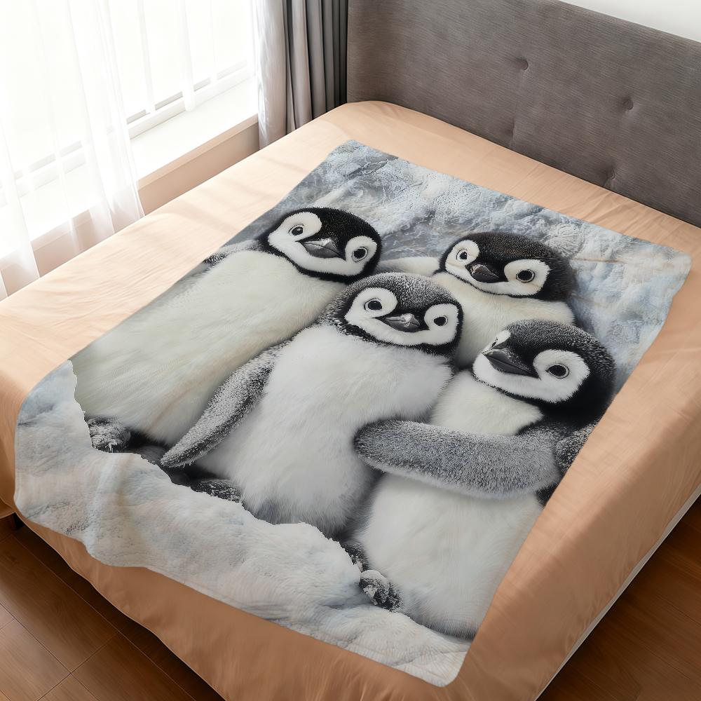 Kawaii Funny Art Penguin Family Soft Warm Plush Blanket for Dormitory Sofa Living Room Pet Hogar Bedroom Gift Nap Home Flannel