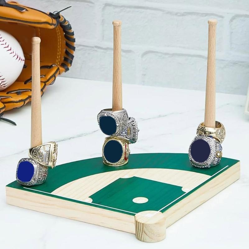 Space Saving Baseball Rings Stand Wood Baseball Rings Stand with Artistic Stadium Designs for Sports Enthusiasts