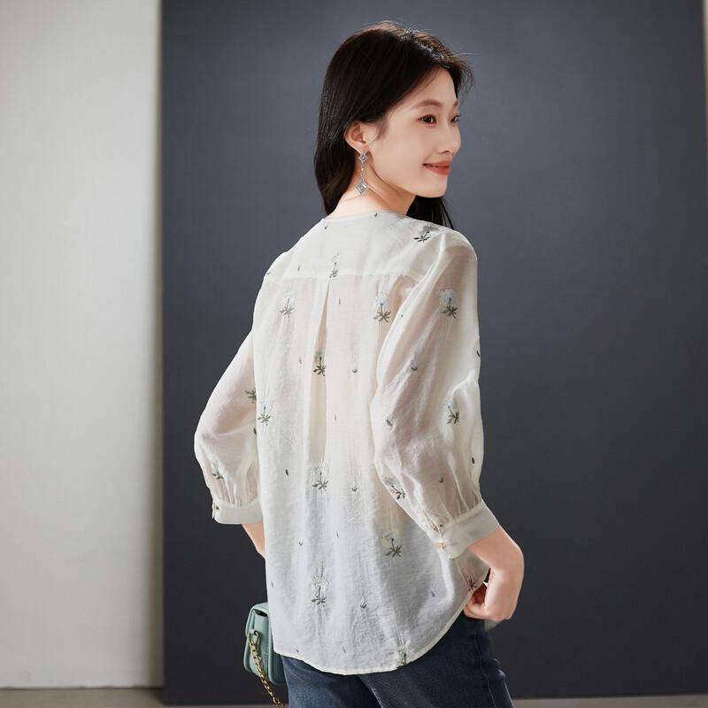 SOFSIL 2026 Spring Embroidered Long Sleeve Round Neck Blouse