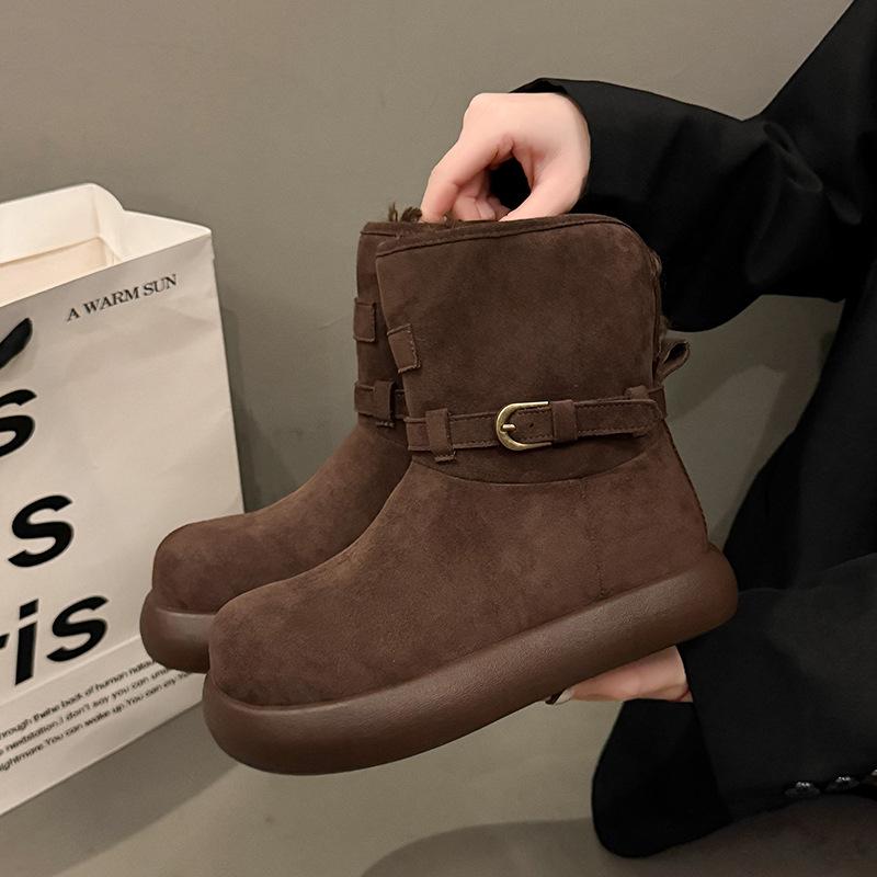 

Women s flip-fold two wear thick bottom heightening winter fur one warm cold padded snow boots non-slip wear-resistant casual sports cotton boots 35